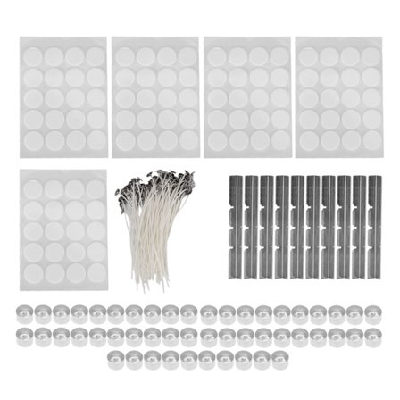 260 stk. stearinlys væger, 100 stk. dobbeltsidet tape, 50 stk. stearinlys skaller, 10 stk. rustfrit stål vægeholdere, 23g aluminiumsskal hvid