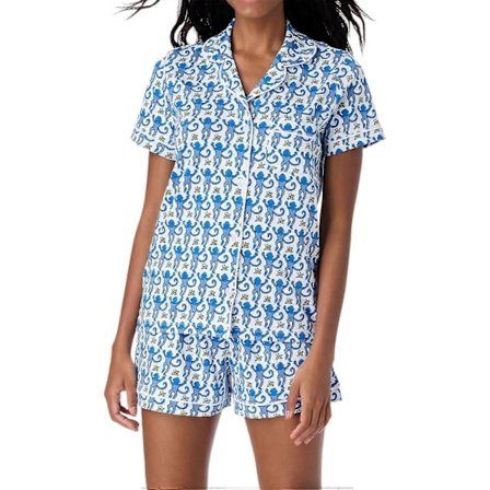 Dames Pyjamasett 2-delt Knapp Ned Monkey Shorts Sett Y2k Preppy Loungewear Pjs