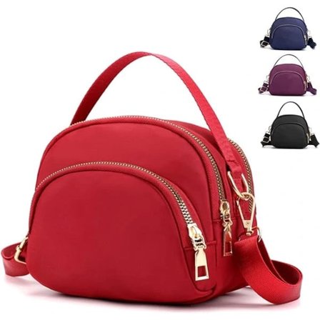 Crossbody Telefon Taske Dame, Nylon Pung Skuldertaske, 3 Lag Lynlås Mobiltelefon Taske med Justerbar Rem (Rød 6)
