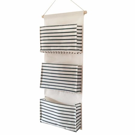 Hengende Organizer Dør Vegg Organizer Redskapsveske Hengende Oppbevaringsveske for Entré Hall Bad 3 Store Rom (Blå Striper)