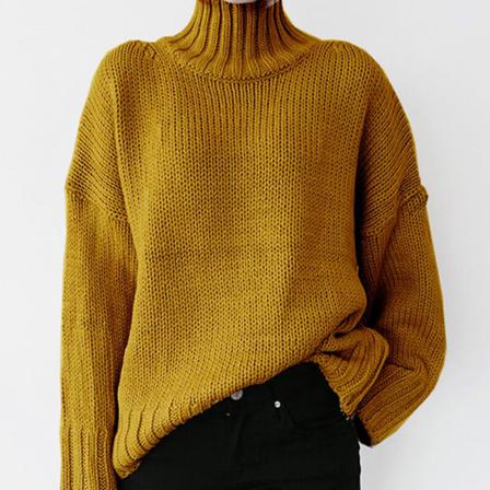 Enfärgade Stickade Tröjor För Damer Turtle Neck Plain Pullover