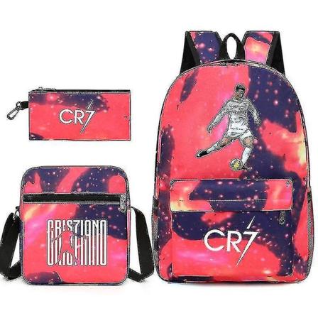 Jalkapallotähti C Ronaldo CR7 -painatus, kolmiosainen reppu opiskelijoille Xingkongfen 2 backpack