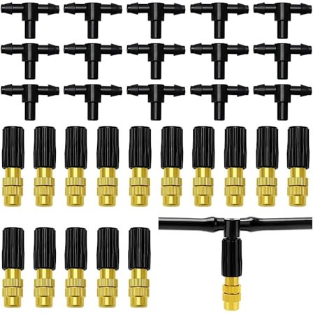 15 stk. forstøvningsdyse i kobber, justerbar forstøvningsdyse, spraydyse i messing, forstøver, med T-kobling, for hagevanning og irrigasjon