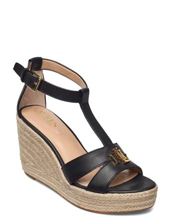 Hale Burnished Leather Sandal Black Lauren Ralph Lauren