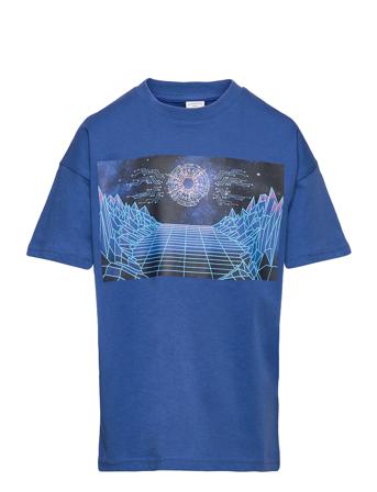 T Shirt W Placed Frontprint Blue Lindex
