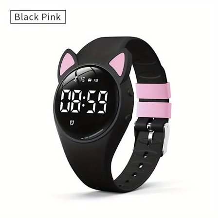 Smartwatch til børn med katteøre-design - Dobbelt tilstand med lydløs vibration & lysblink, skridttæller, pedometer, opladning, kompatibel med /, Co