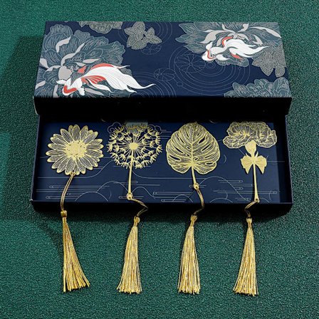 Bokmärken med metallväxtmotiv (Guld, presentförpackning med fyra)