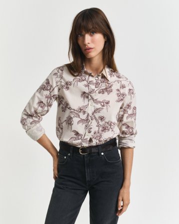 GANT Damen Regular Fit Bluse aus Baumwoll-Voile mit Baum-Print (40) Violett