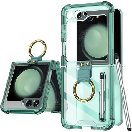 Z Flip 5 Gennemsigtigt Cover, Hårdt PC Fire Hjørner Anti-drop Cover Kompatibel Samsung Galaxy Z Flip 5 Med Ringholder, S Pen & S Pen Holder