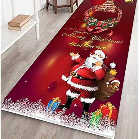 Juleteppe, sklisikker teppe med julenisse, juletre og snøfnugg, gulvmatte for rom, gang, kjøkken, 60x180cm