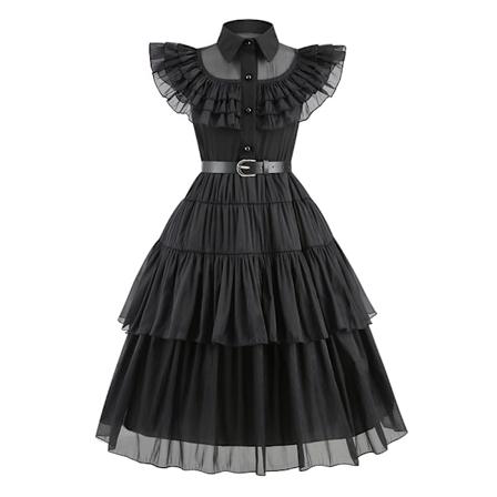 Halloween Wednesday Addams cosplay-kjole for barn i svart chiffon Option B 130cm