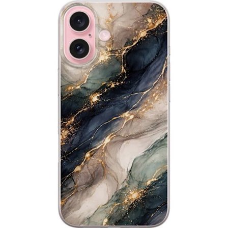 Yhteensopiva Puhelinkuori Apple Apple iPhone 16 Ylellinen abstrakti marmoritaide mustalla, valkoisella ja kullalla elegantteine linjoineen, eksklusiiv