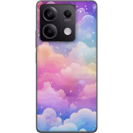 Kompatibelt Mobildeksel til Xiaomi Redmi Note 13 Søt enhjørning med regnbuefarget hår mot en stjernebelagt pastellbakgrunn i kawaii-stil