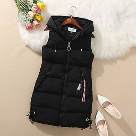 Lang Dunjakke Vest Komfort Tykk Casual Jakker Quiltet Utendørsjakke (2XL Svart)