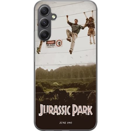 Kompatibelt Mobilskal till Samsung Samsung Galaxy A24 4G Jurassic Park 1993 alternativ filmaffisch med ikonisk scen, elektriskt stängsel och retrosti