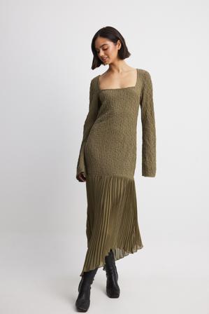 NA-KD Robe mi-longue plissée en matières mélangées - Robes mi-longues - Vert - EU 36