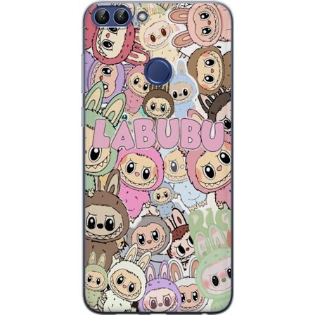 Yhteensopiva Puhelinkuori Huawei P smart Ruusunpunainen kawaii-kompositio, jossa on söpöjä piirrettyjä hahmoja ja pehmeitä muotoja