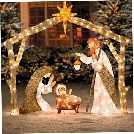 Julekrybbe, utendørs julekrybbe med LED-lys, julekrybbe for innendørs/utendørs bruk, hjemmedekorasjoner