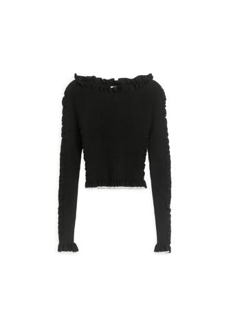 Rippenstrickoberteil mit Rüschen - Schwarz