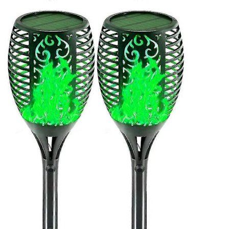 Aurinkolamput liekeillä, (2 kpl) Aurinkoliekkejä puutarhaan nurmikolle patiolle pihalle Yllätyslahja vihreä valo 33LED