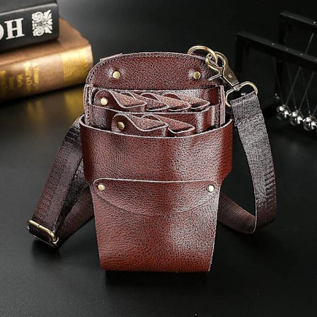 Dww-Marron-Pochette saks for frisør med belte, Etui veske saks for frisørsalong, Saksarrangør for frisør, Ekte lær
