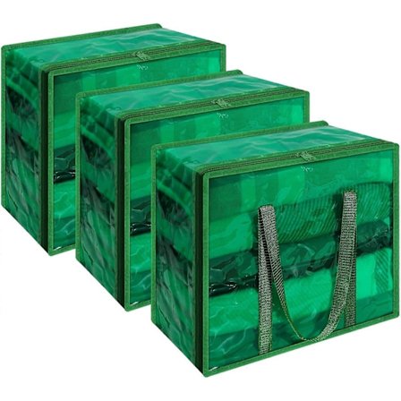 3 Pakk Klare Oppbevaringsposer med Glidelås 40L Transparent Oppbevaring Under Sengen for Klær, Tepper, Dyne, Pute, Grønn