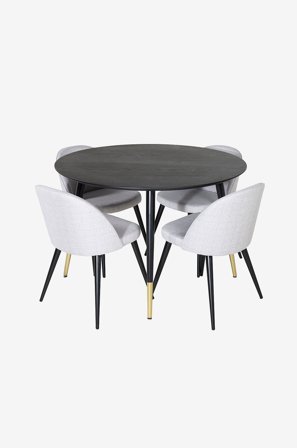 Venture Home - Spisegruppe Dipp med 4 stk stoler Velvet - Svart - Spisegruppe 4 personer - Fra Homeroom