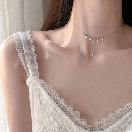 925 Sterling Silver Persika Hjärta Choker Halsband Nyckelben Kedja Kort Choker Halsband för Kvinnor Smycken Födelsedagspresent