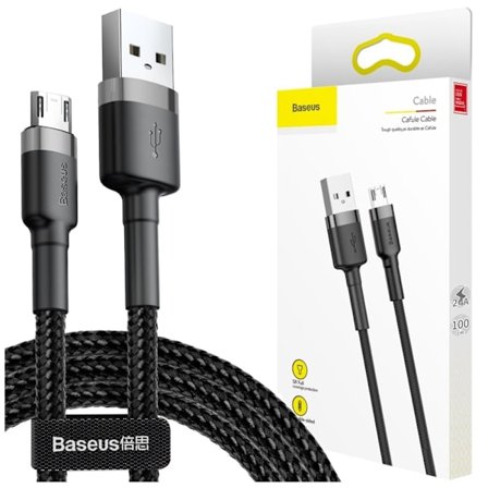 Baseus Cafule-kabel slitesterk nylonkabel USB / mikro-USB-kabel 1,5A 2M svart-grå (CAMKLF-CG1)