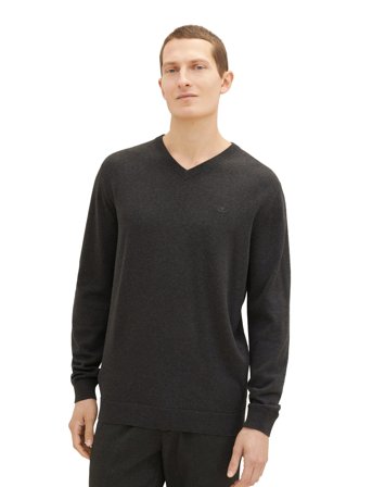 Tom Tailor Basic V-Neck Knit - Black - XL