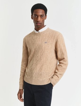 GANT Lambswool Cable C-Neck - Beige - XXXXL
