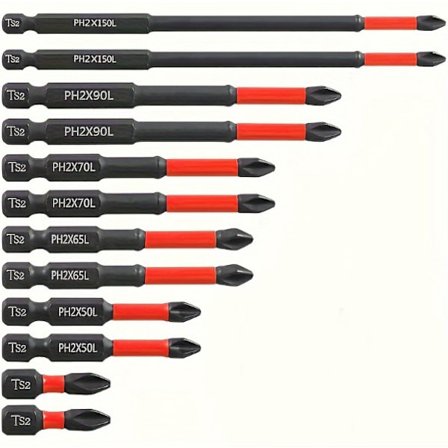 12 stk. magnetiske PH2 skrutrekkerbits sett Phillips hode 2-6 tommer lange sklisikre 50-150 mm