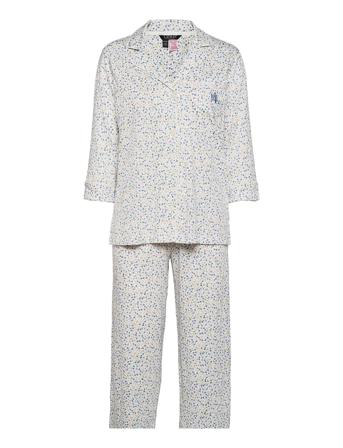Lrl 3/4 Sl. Notch Collar Pant Pj Set Bluemulti White Lauren Ralph Lauren Homewear