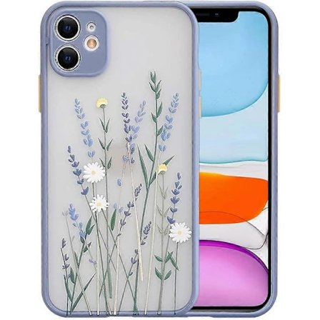 Kompatibelt iPhone 11-deksel med blomstermønster, klar frostet PC-bakside, blomstrete myk TPU beskyttende silikon Slim Case for iPhone 11 - Lilla