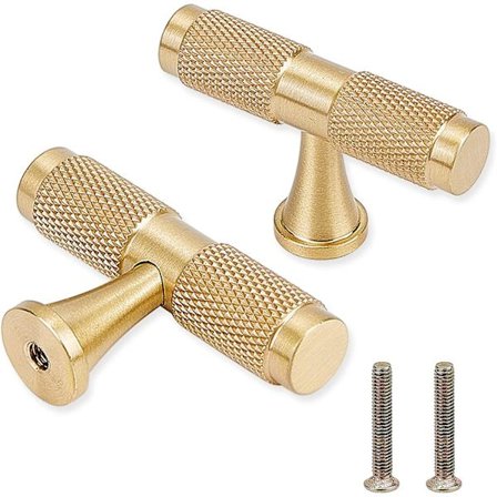 Gull Kjøkkenskap Knotter, Børstet Messing Kommode Knotter, Enkelt Hull Skapknott T Bar Trekk Håndtak Møbeldør Knotter For Kjøkkenskap Skap