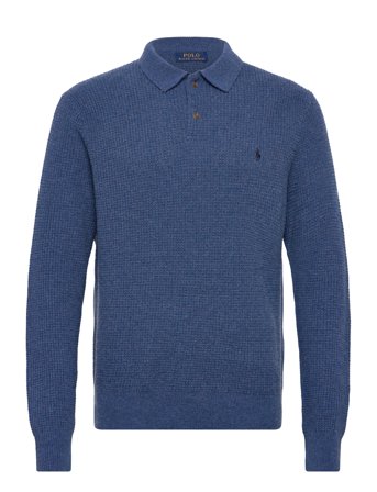 Polo Ralph Lauren Textured Wool-Cotton Polo-Collar Sweater - Blue - M