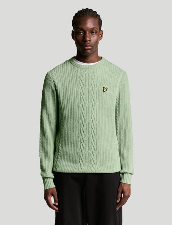 Lyle & Scott Ribbed Cable Knit Jumper - Green - XXL