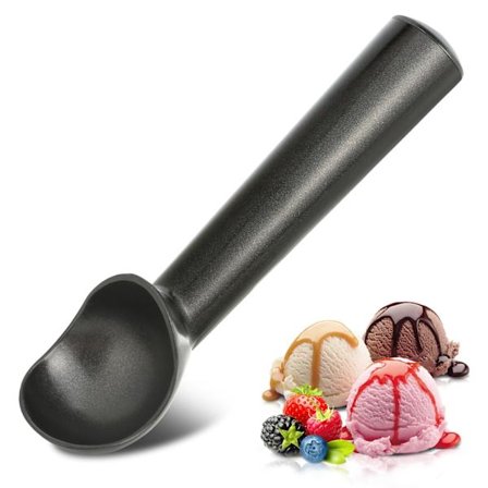 Iskrem Scoop, 18 cm, Antifrys, Aluminium, Robust Design, Holdbar, Lett å Rengjøre, for Gelato, Kakedeig, Sorbet, Mandel (Svart)