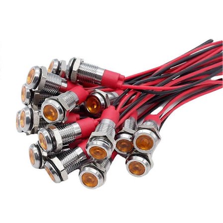 20 stk. 6 mm metall LED varselindikatorlys Signallampe Pilot ombord displaylys med ledning 3V oransje