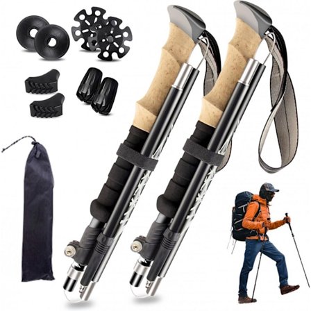 2 kpl Teleskooppisia Vaelluskeppejä, Säädettävissä 36-130 cm, Erittäin Kevyet, Iskunvaimentavat, Liukumattomat, Ihanteelliset