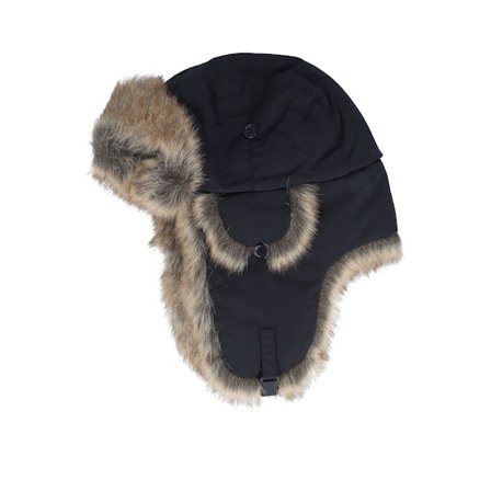 MJM Hats - Black trapper Beanie - Recycled Tasl/Faux Fur Black/Natural Trapper @ Hatstore