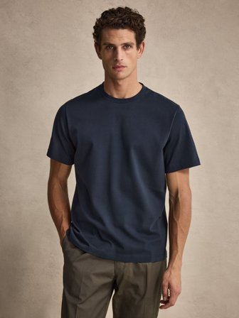 John Henric Men's Marineblaues Casual Fit Midweight T-Shirt Size M