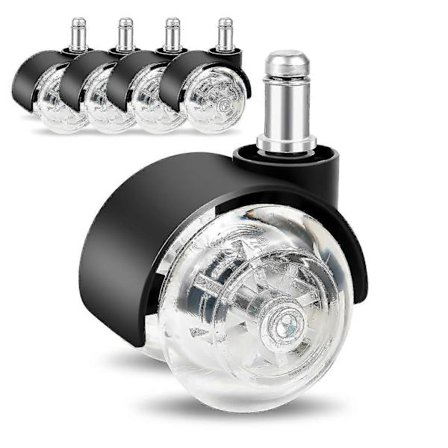 Set of 5 Office Chair Casters 11mm x 22mm - Smooth and Quiet Rolling Replacement Wheels for Gaming Chairs - Swivel Chairs