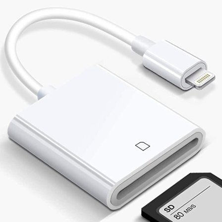 Lightning til SD-kortkamera-leser for iPhone iPad, SD-kortleser minnekortleser stikamera-viser SD-kort-adapter for iPhone 12/11/xs/xr/x/8/7