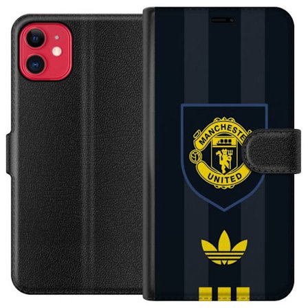 Apple iPhone 11 Tegnebogsetui Manchester United Adidas logo skjold fodbold klub plakat Premier League retro gul sort design kunst