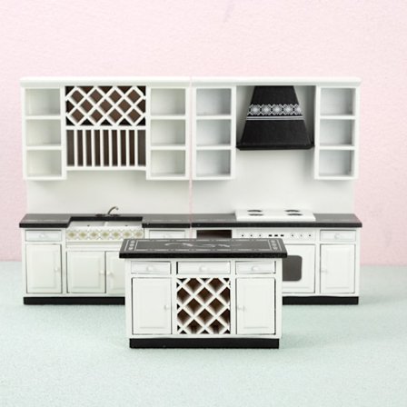 Nukkekodin keittiökaappisarja 1/12 Koivuvanerista valmistettu minibaaritiski nukketalon sisustukseen