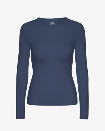 Women Organic Rib LS T-Shirt - Petrol Blue S