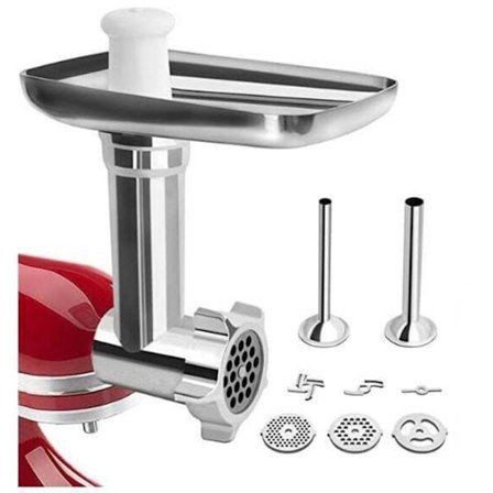 KitchenAid Kødhakker Tilbehør med 3 Hakkeplader og 2 Pølsestopper, Kompatibel med KitchenAid Røremaskine