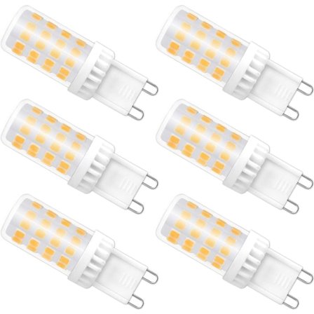 Dæmpbar G9 LED-pære, 4W svarende til 40W halogen, 480 LM, varm hvid 3000K, standard G9-sokkel, 360° rotationsvinkel med 6-pakning