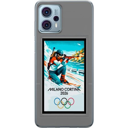 Kompatibelt Mobildeksel til Motorola Moto G23 Retroplakat Cortina Milano 2026 med fjell, vintersportsutøvere, italienske trikolor, Milano-katedralen o